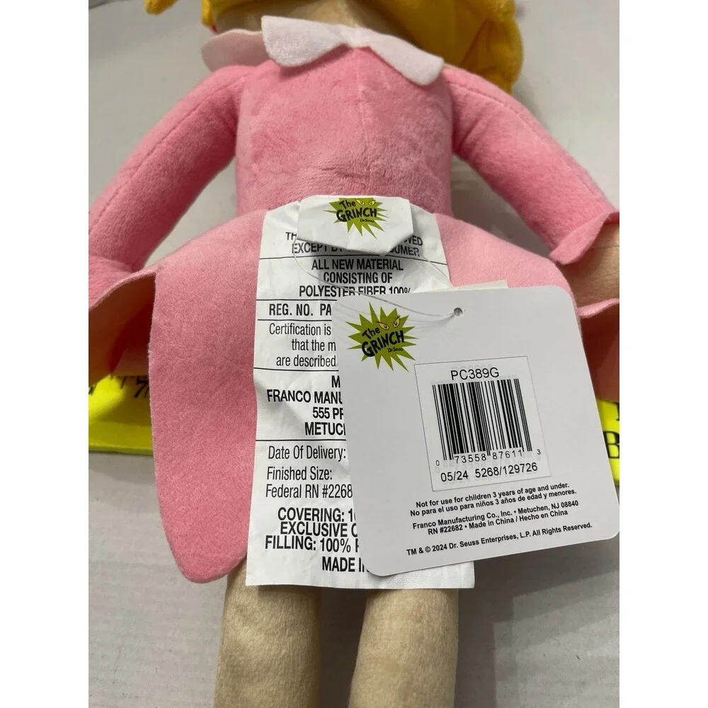 Franco Dr. Seuss the Grinch 20” Cindy Lou Super Soft Plush Cuddle Pillow New - Picture 5 of 5